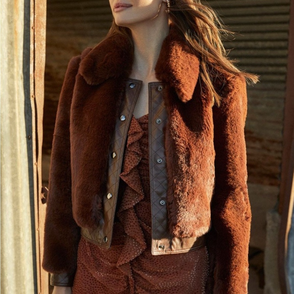 ASTR The Label Brown Faux Fur Jacket Small